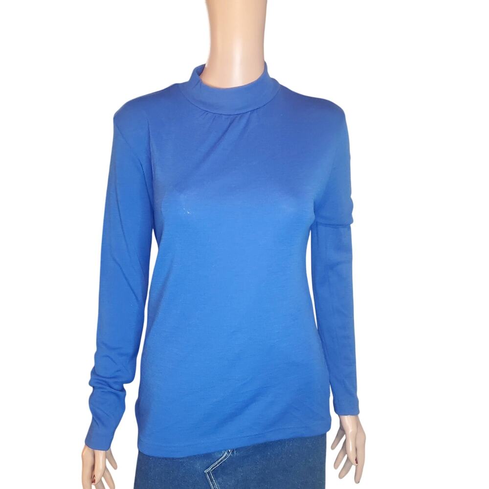 Bay Road Size M Merino Wool Lightweight Turtle Polo Neck Sweater Blue TINY FLAW